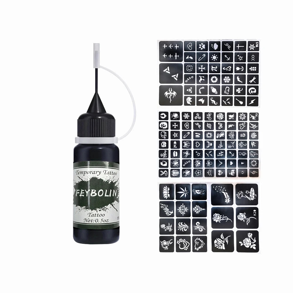 Long-Lasting Temporary Tattoo Inks with 3 Tattoo Stickers Kit, Freehand Painting Gel for Makeup Trend Party Tattoos for Face Bod