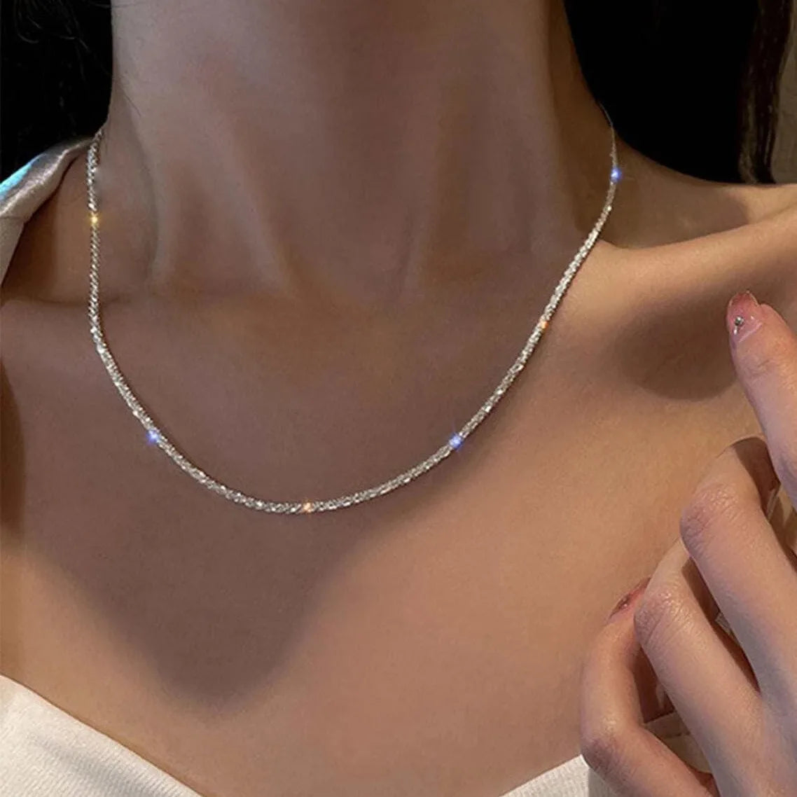 Trend Sparkling Silver Color Choker Necklace For Women Elegant Clavicle Chain Necklace Party Wedding Collar Jewelry Gifts