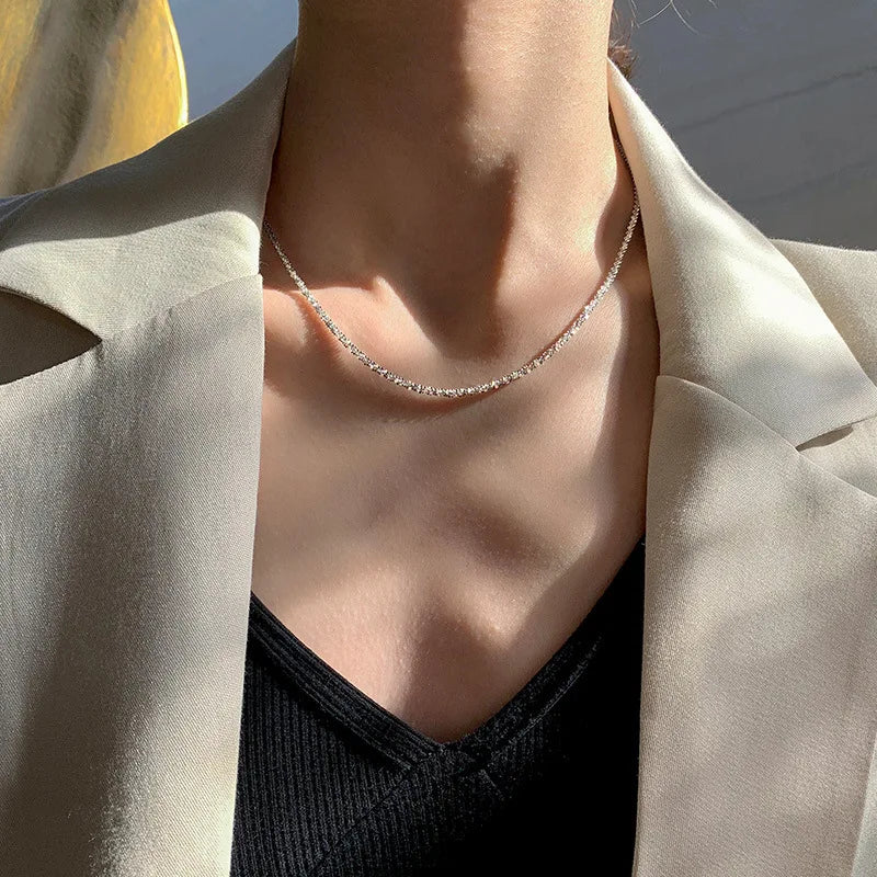 Trend Sparkling Silver Color Choker Necklace For Women Elegant Clavicle Chain Necklace Party Wedding Collar Jewelry Gifts