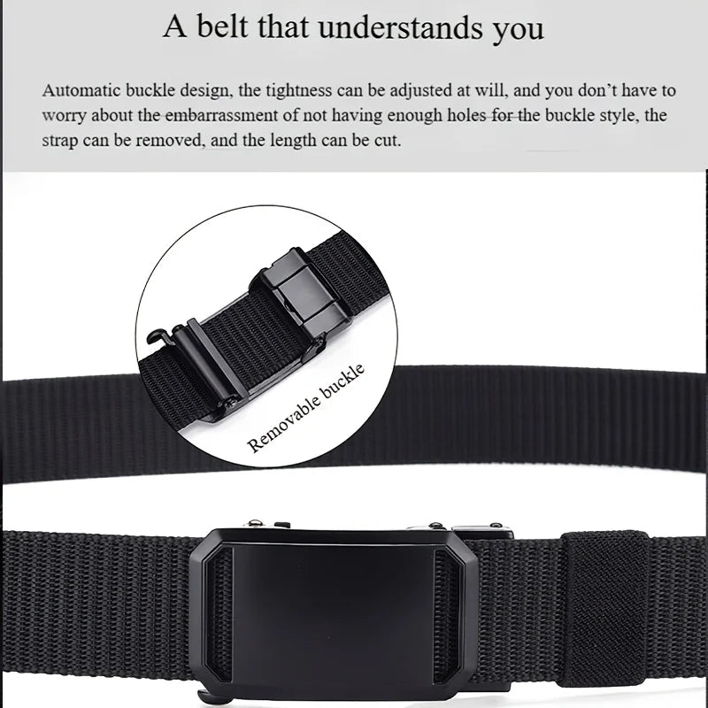 1pc new automatic buckle adjustable belt belt belt, men's canvas tactical tooling leisure outdoor military training pants belt, men's breathable sports belt, durable and comfortable adjustable belt suitable for a variety of scenes to use the belt