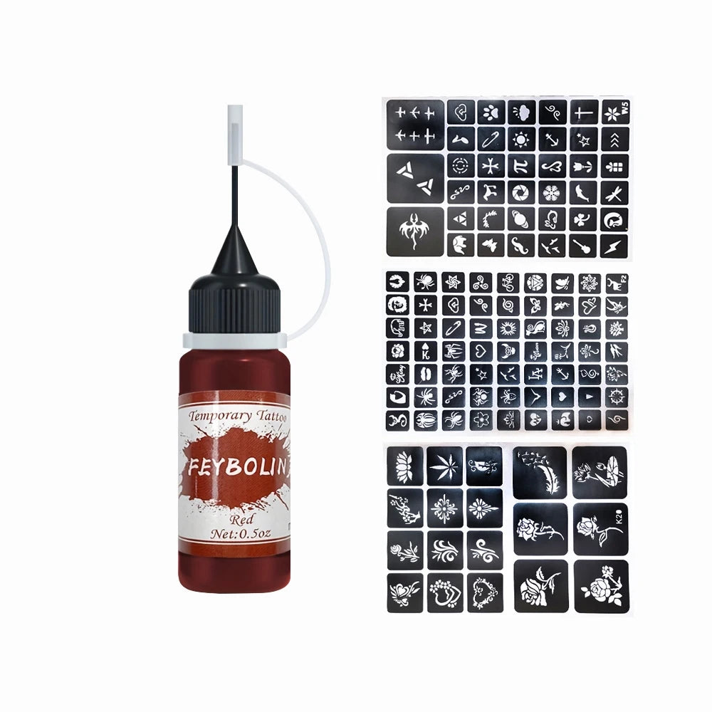 Long-Lasting Temporary Tattoo Inks with 3 Tattoo Stickers Kit, Freehand Painting Gel for Makeup Trend Party Tattoos for Face Bod