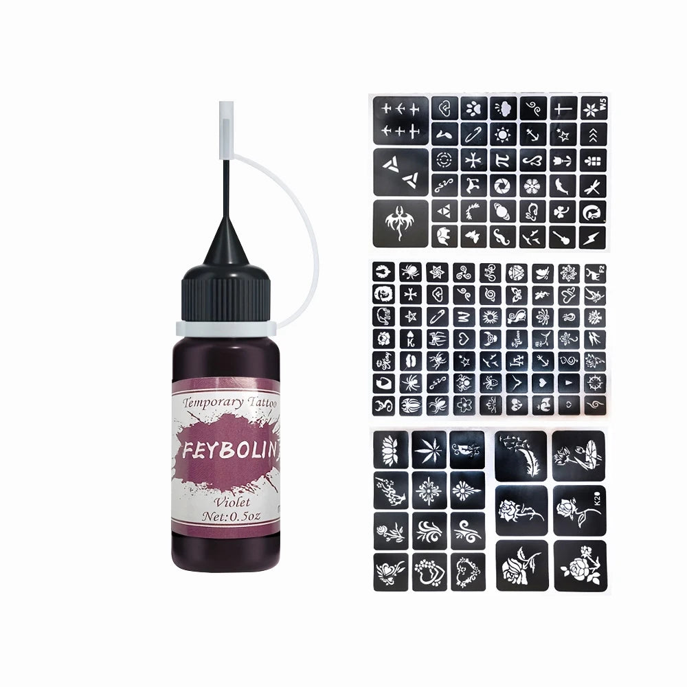 Long-Lasting Temporary Tattoo Inks with 3 Tattoo Stickers Kit, Freehand Painting Gel for Makeup Trend Party Tattoos for Face Bod