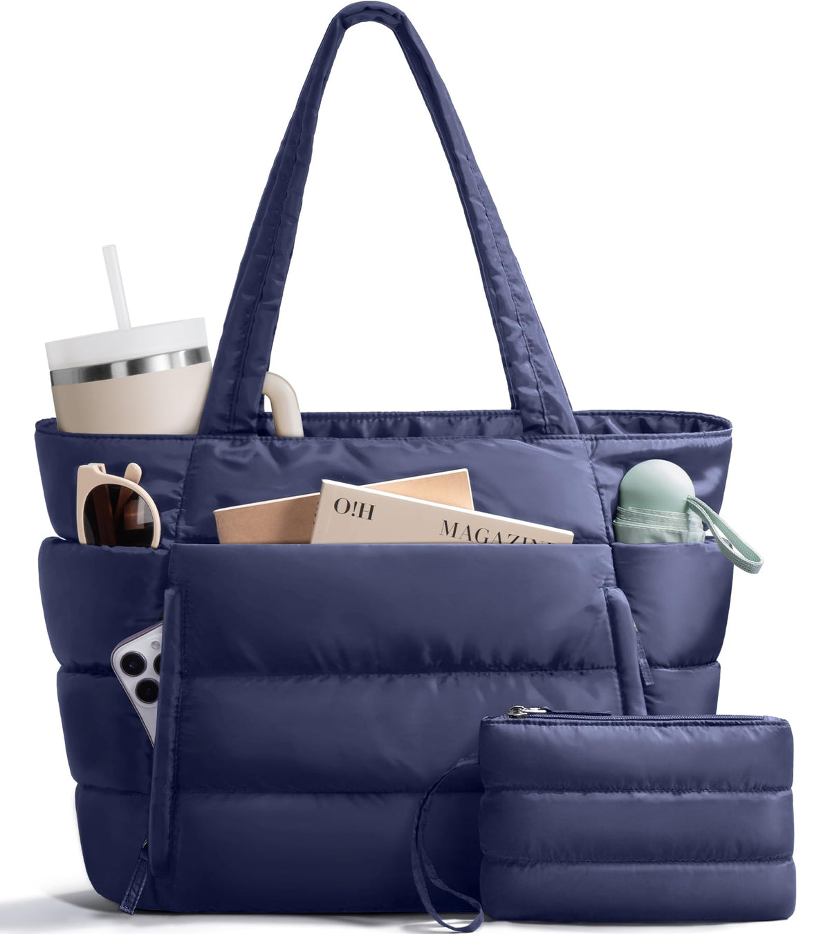 Bagstellar Puffer Tote Bag for Women, Lightweight Puffy Travel Gym Work Bag