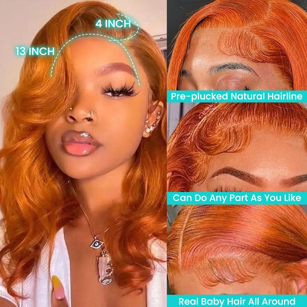 13x4 Body Wave Lace Front Wigs Human Hair Pre Plucked HD Transparent Lace Frontal Wig with Baby Hair 180% Density 9A Glueless Brazilian Virgin Human Hair Lace Front Wigs for Women Natural Black 22Inch