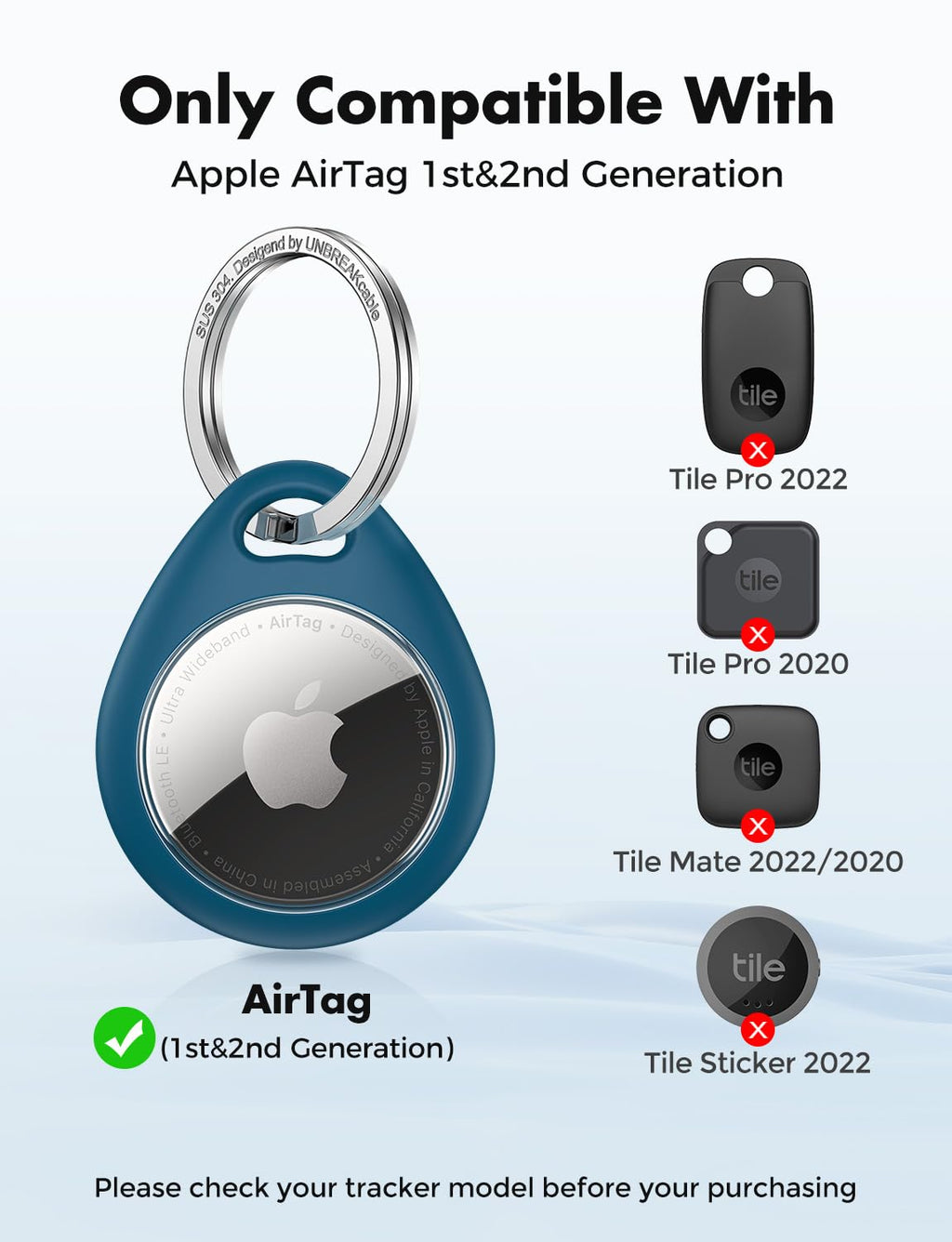 UNBREAKcable AirTag Holder for Apple - 4 Pack Air Tag Case with Keychain