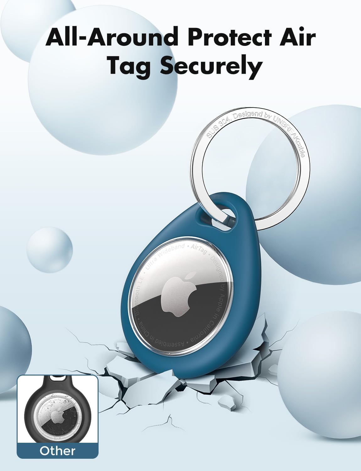 UNBREAKcable AirTag Holder for Apple - 4 Pack Air Tag Case with Keychain