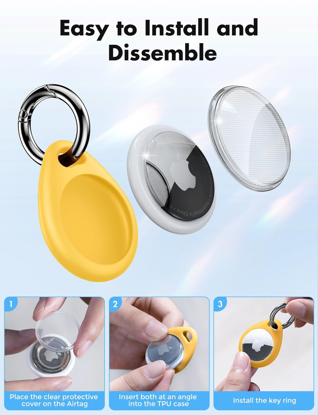 UNBREAKcable AirTag Holder for Apple - 4 Pack Air Tag Case with Keychain