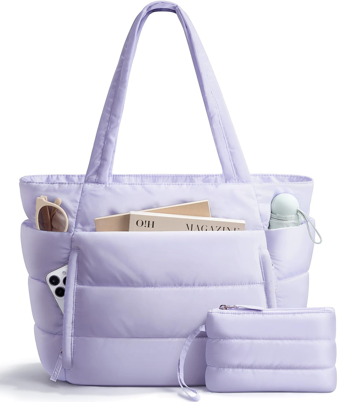 Bagstellar Puffer Tote Bag for Women, Lightweight Puffy Travel Gym Work Bag