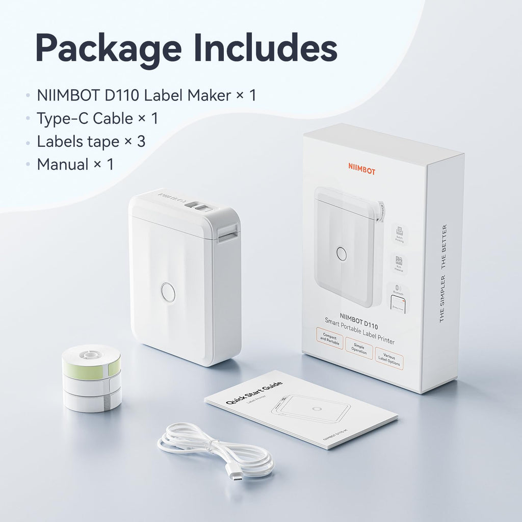 NIIMBOT D110 Mini Label Maker Machine with Tape for Home School, White