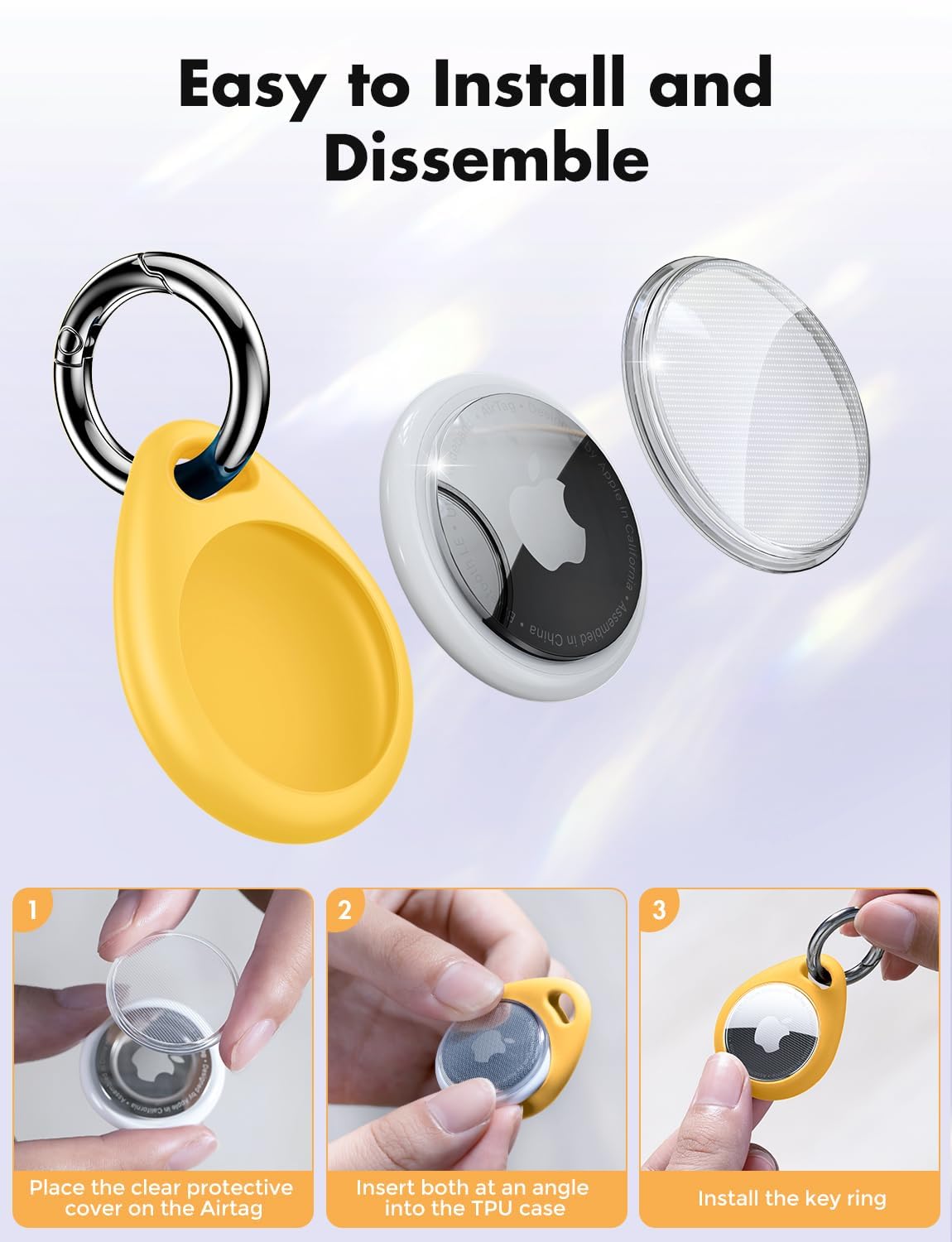 UNBREAKcable AirTag Holder for Apple - 4 Pack Air Tag Case with Keychain