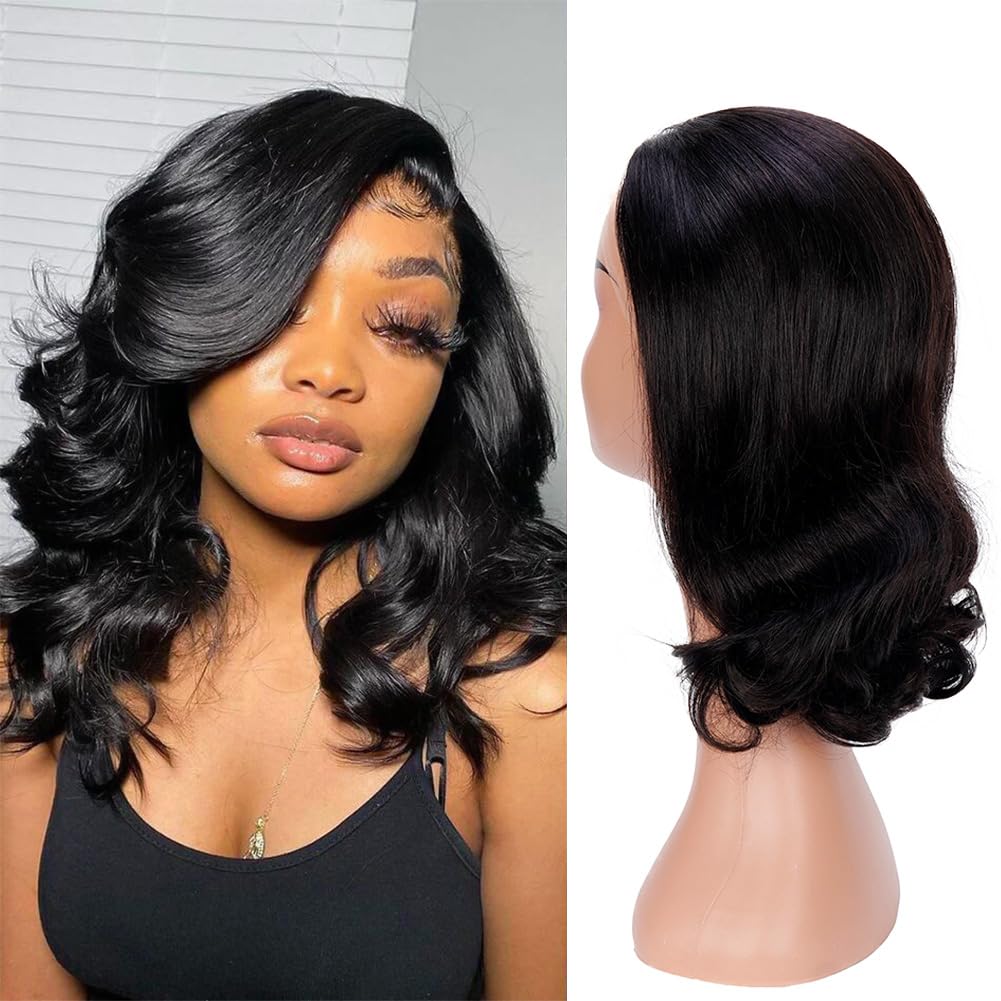 13x4 Body Wave Lace Front Wigs Human Hair Pre Plucked HD Transparent Lace Frontal Wig with Baby Hair 180% Density 9A Glueless Brazilian Virgin Human Hair Lace Front Wigs for Women Natural Black 22Inch