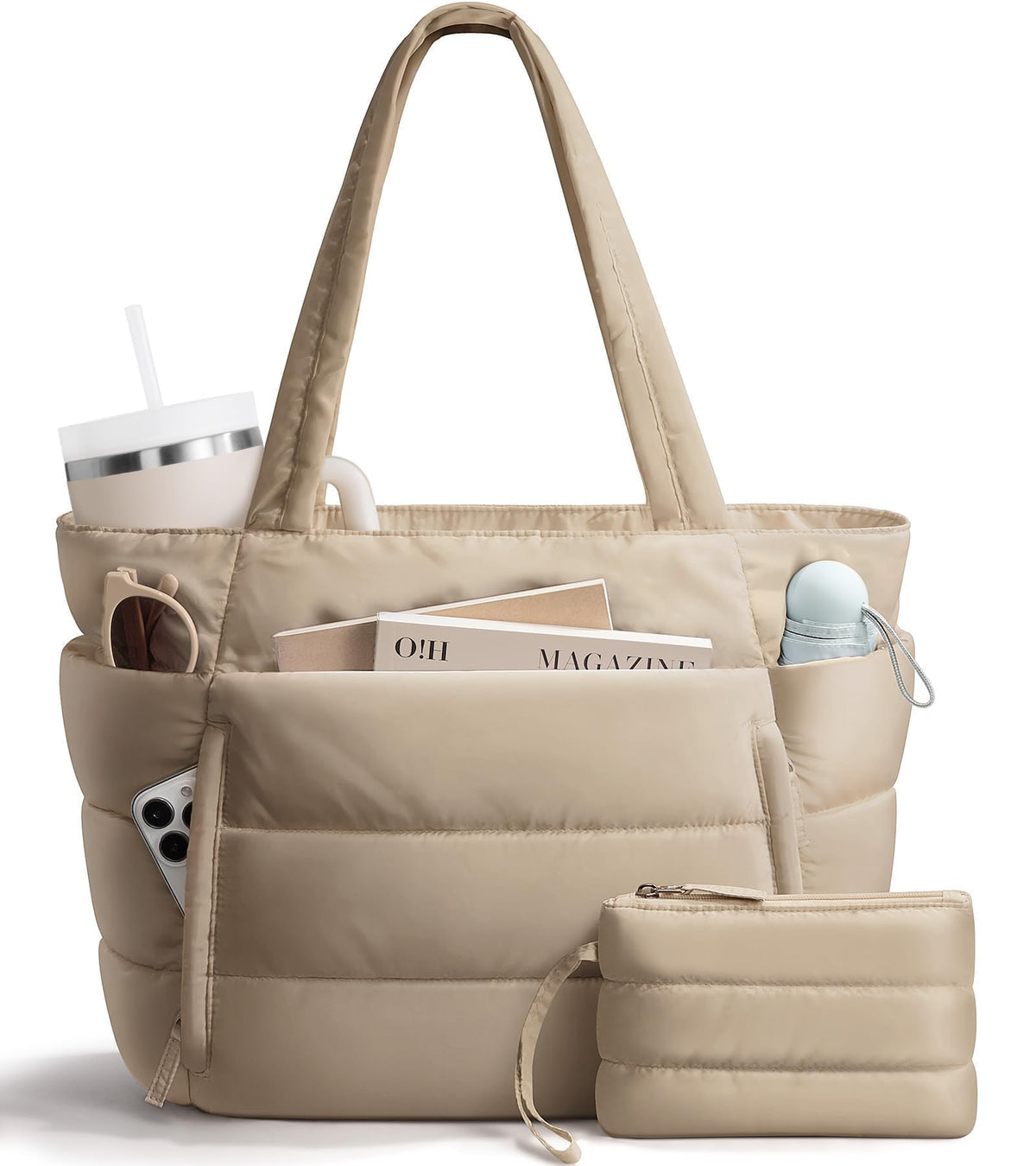 Bagstellar Puffer Tote Bag for Women, Lightweight Puffy Travel Gym Work Bag