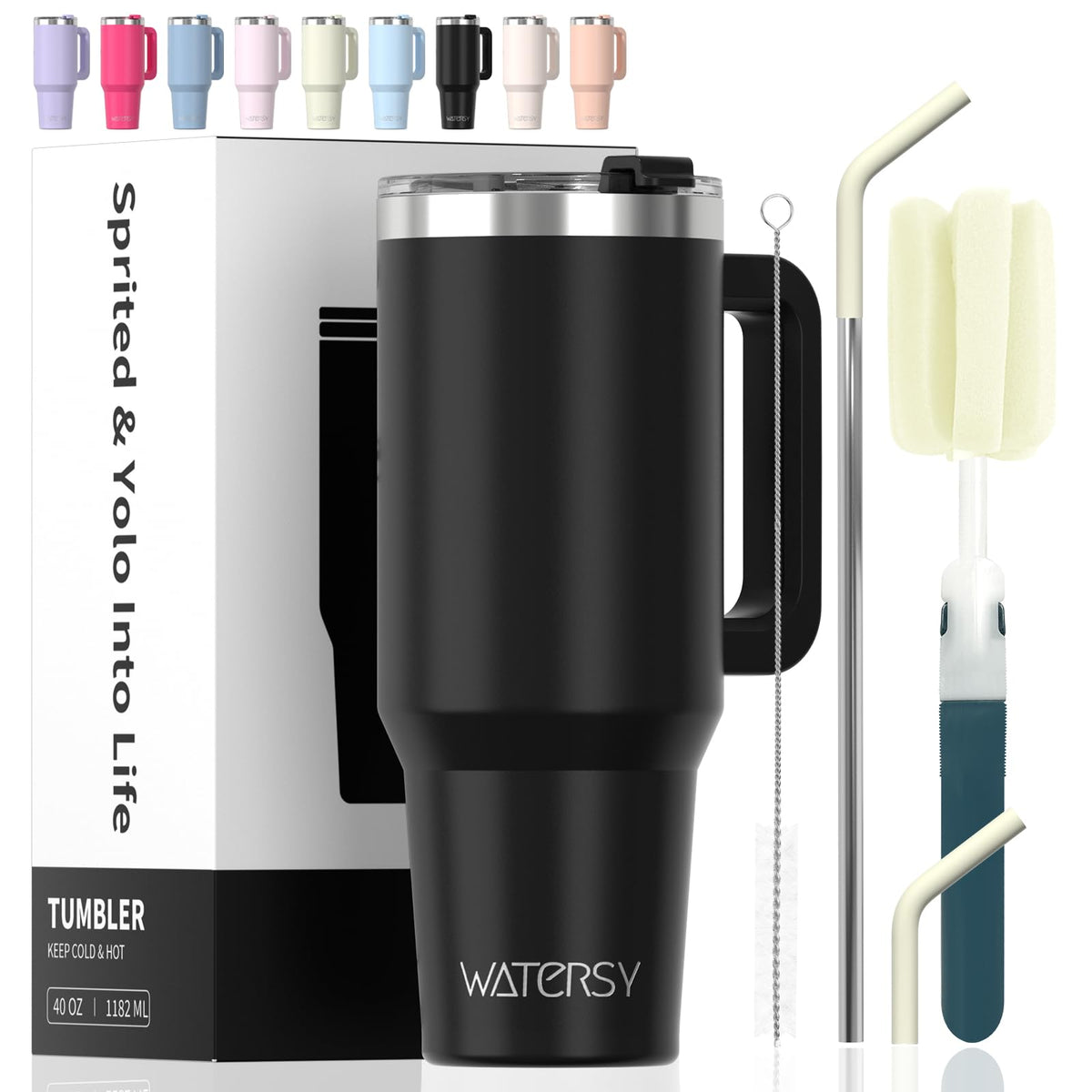 40 oz Tumbler with Handle,Tumbler with Lid and Straw,Double Wall Insulated Cup Stainless Steel Travel Mug(Cold for 34 Hours),Water Bottle for Iced Tea,Coffee,Cold Beverages(Purple)