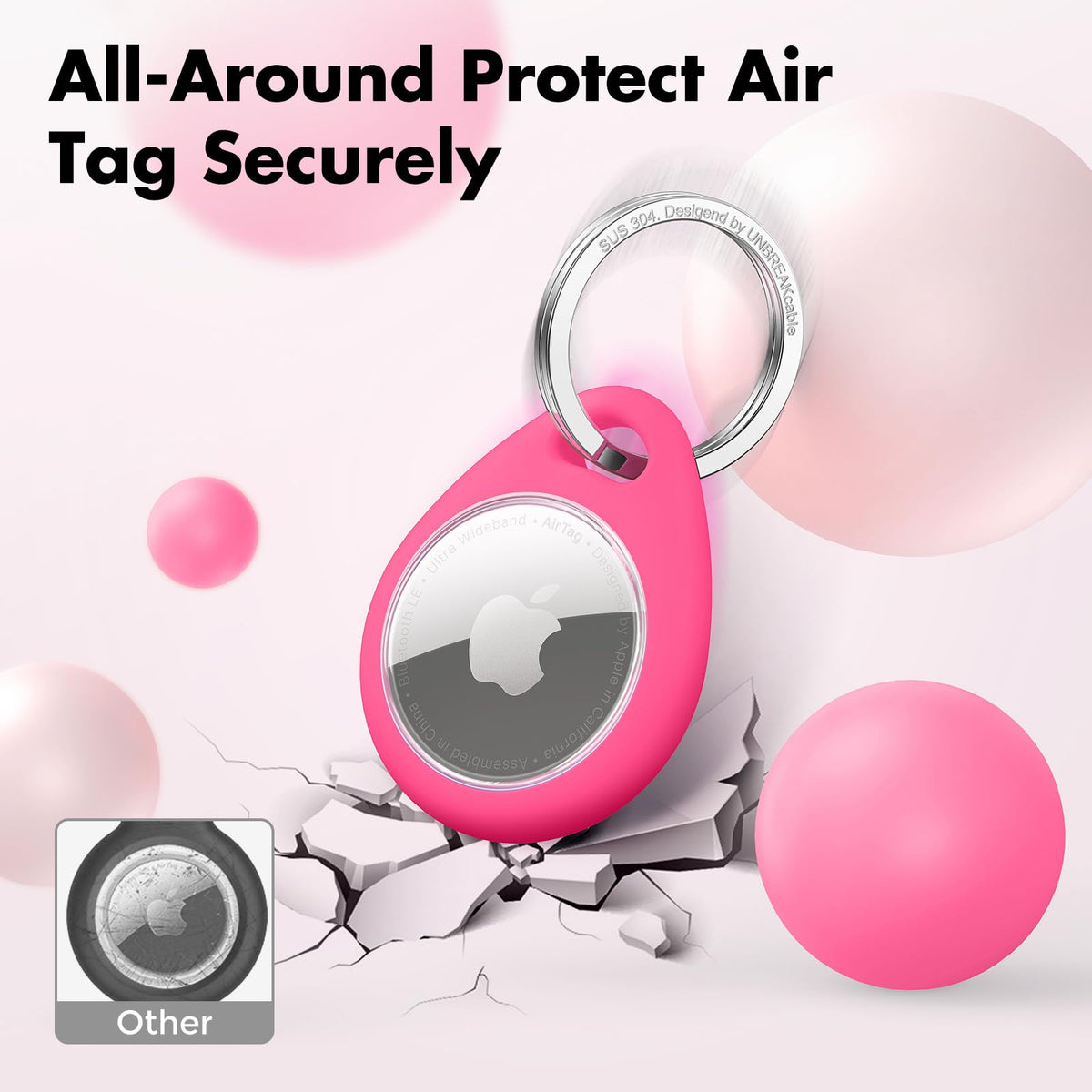 UNBREAKcable AirTag Holder for Apple - 4 Pack Air Tag Case with Keychain