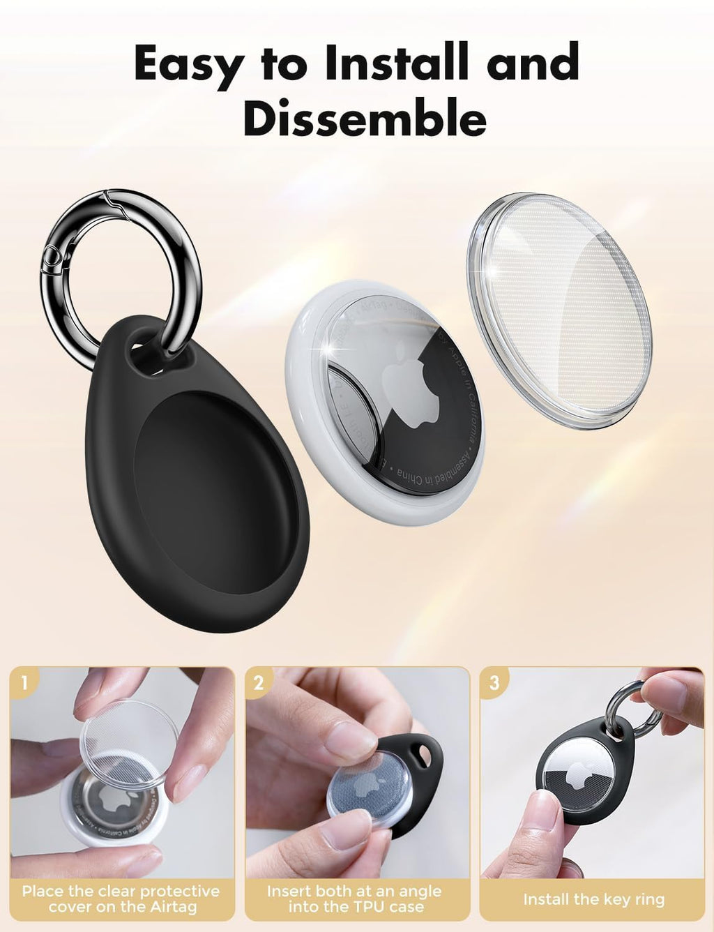 UNBREAKcable AirTag Holder for Apple - 4 Pack Air Tag Case with Keychain