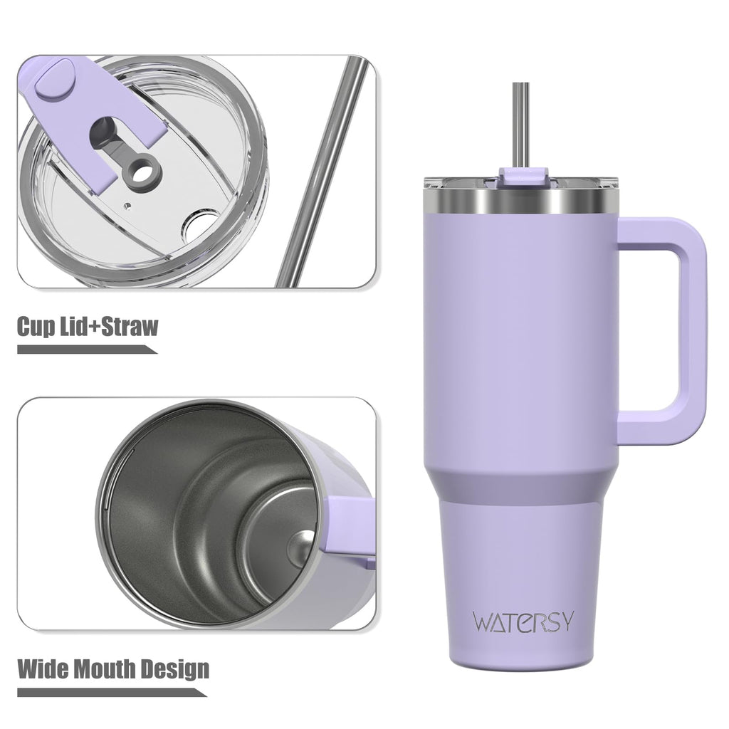 40 oz Tumbler with Handle,Tumbler with Lid and Straw,Double Wall Insulated Cup Stainless Steel Travel Mug(Cold for 34 Hours),Water Bottle for Iced Tea,Coffee,Cold Beverages(Purple)
