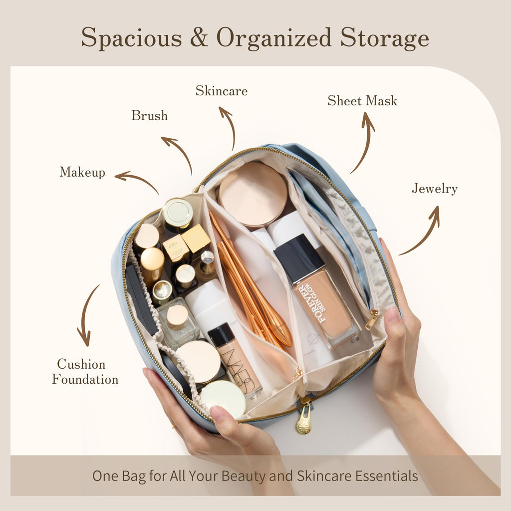SHOWKOO Cosmetic Bag for Women, WideOpen Travel Makeup Bag with Compartment