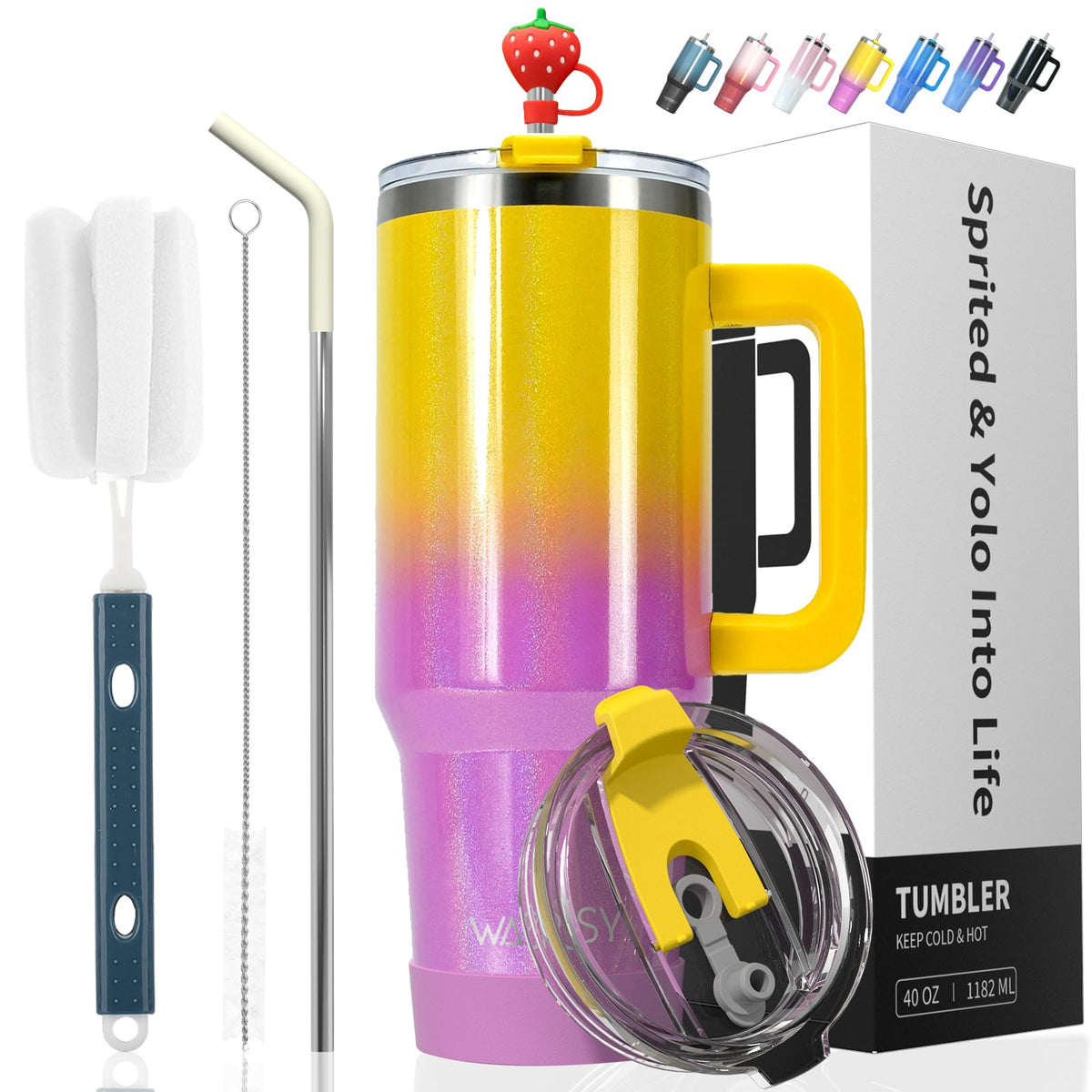 40 oz Tumbler with Handle,Tumbler with Lid and Straw,Double Wall Insulated Cup Stainless Steel Travel Mug(Cold for 34 Hours),Water Bottle for Iced Tea,Coffee,Cold Beverages(Purple)