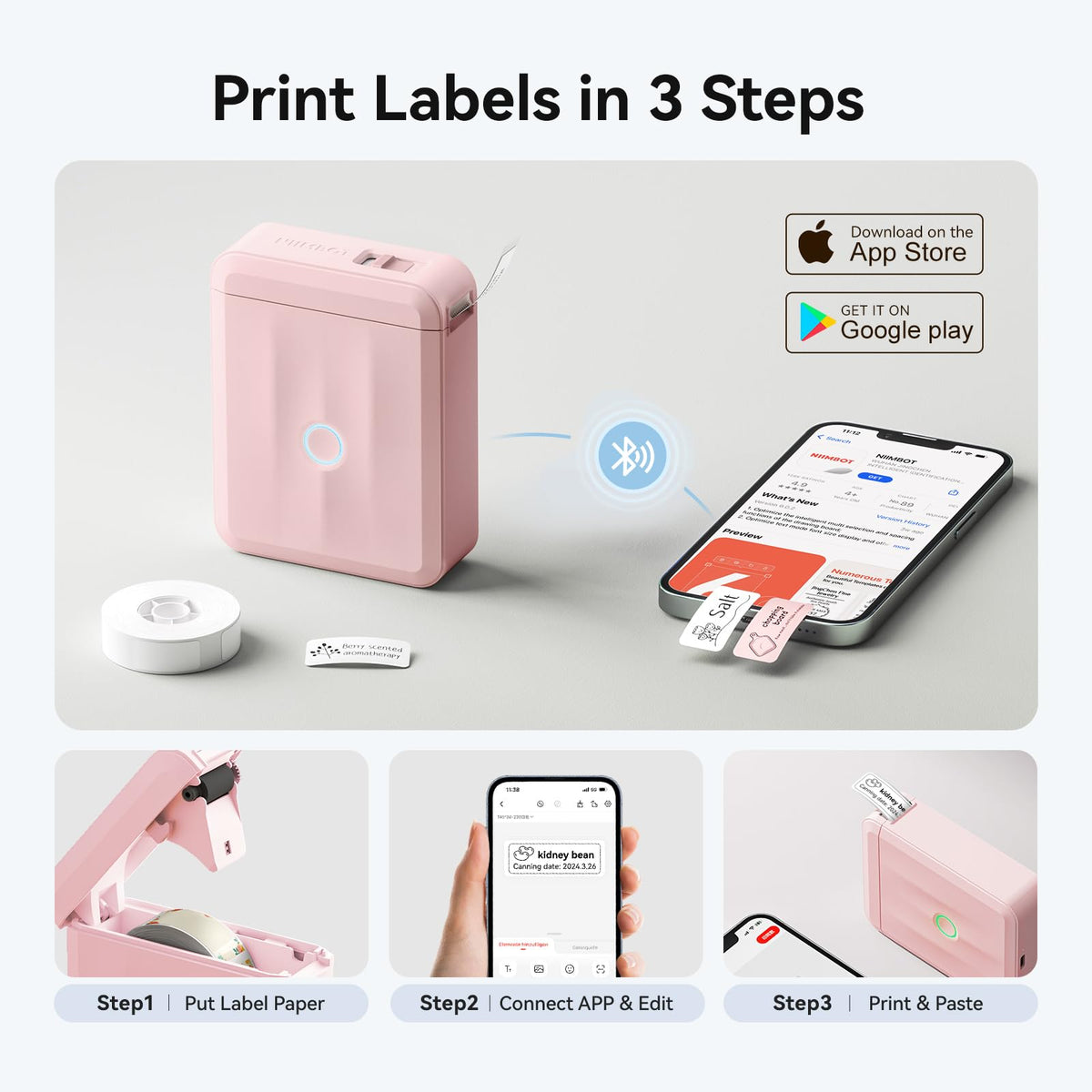 NIIMBOT D110 Mini Label Maker Machine with Tape for Home School, White