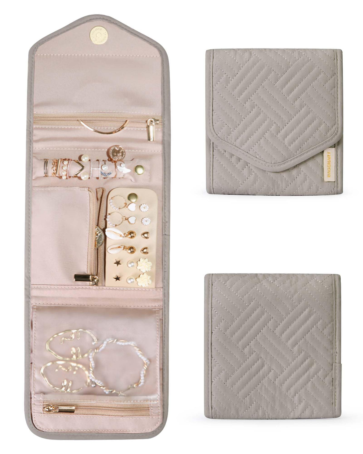 BAGSMART Travel Jewelry Organizer Case Foldable Jewelry Roll,Soft Pink