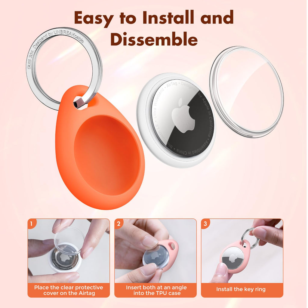 UNBREAKcable AirTag Holder for Apple - 4 Pack Air Tag Case with Keychain
