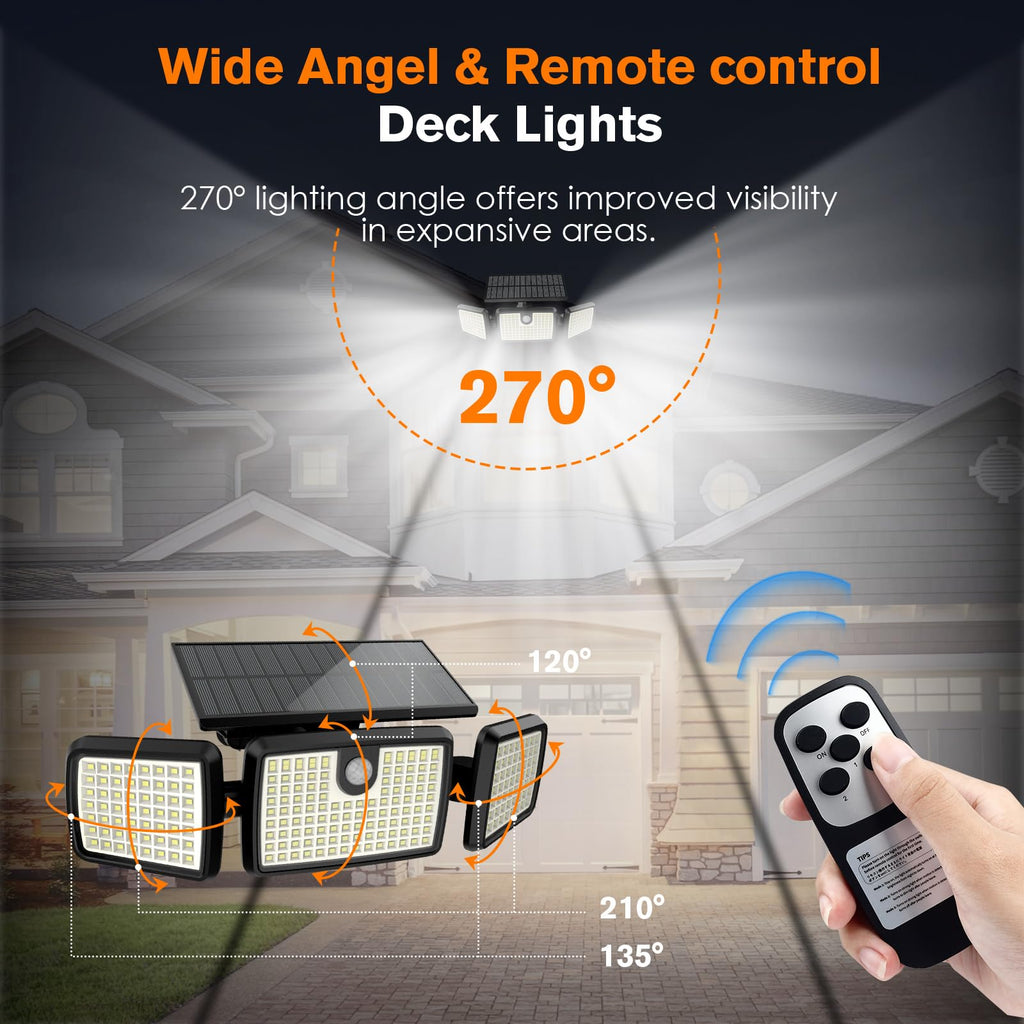 MIHANI Solar Flood Lights Outdoor, 2500LM Motion Sensor Security Lights with 270° Wide Angle, IP65 Waterproof, 3 Heads Solar Outdoor Lights for Patio, Yard, House, Garage (Non-Remote, 2 Pack)
