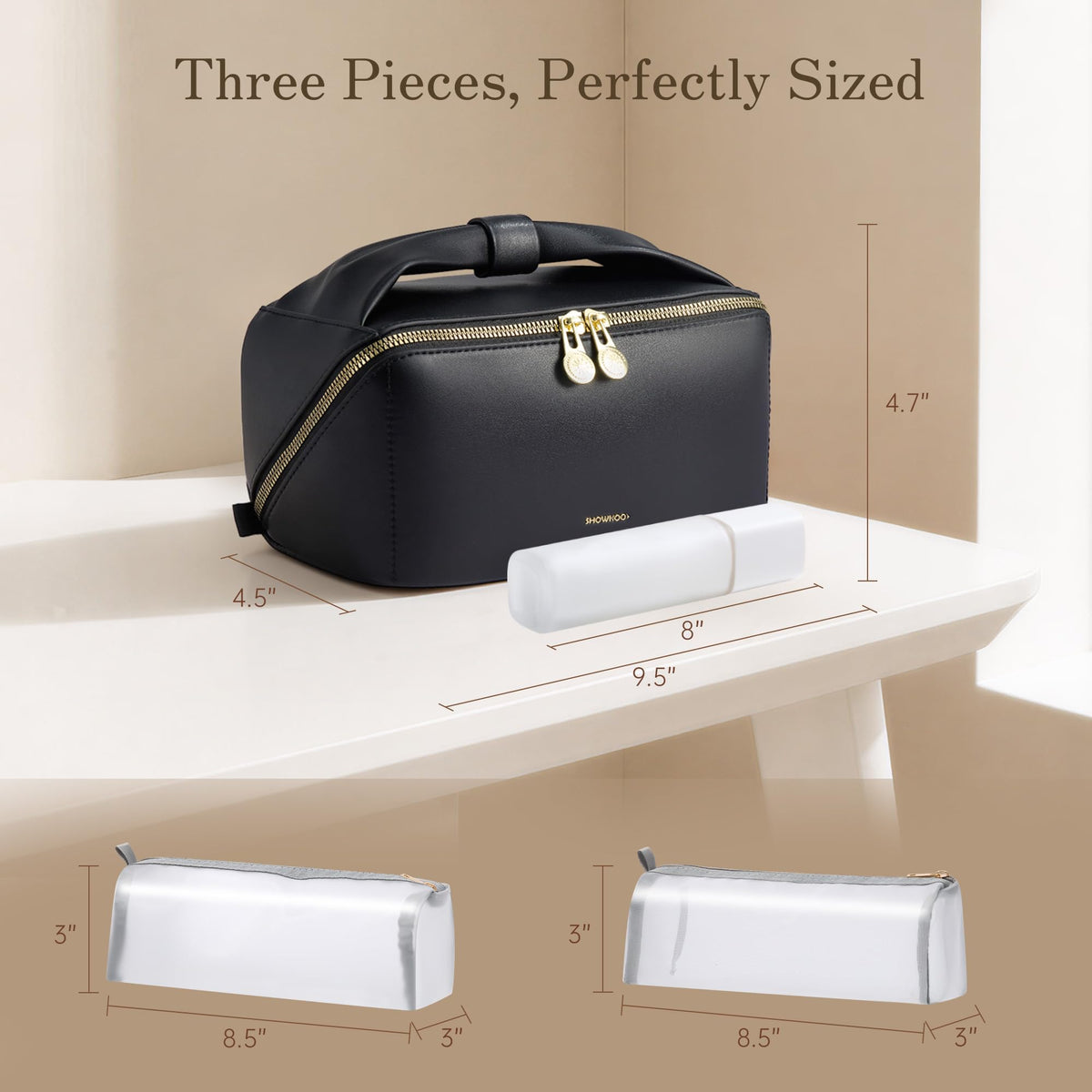 SHOWKOO Cosmetic Bag for Women, WideOpen Travel Makeup Bag with Compartment