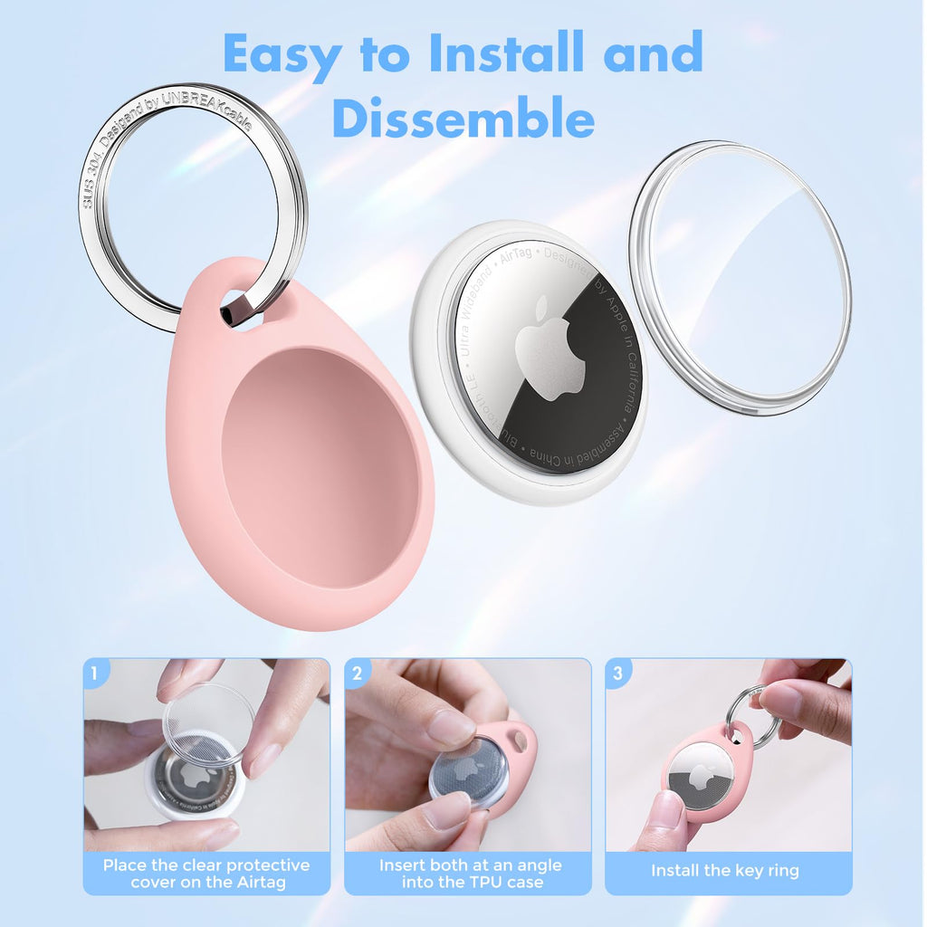 UNBREAKcable AirTag Holder for Apple - 4 Pack Air Tag Case with Keychain