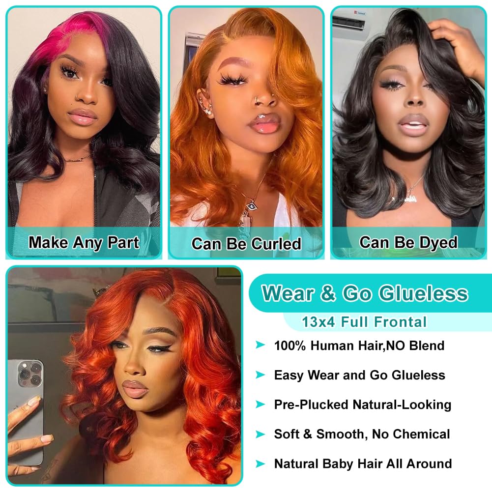 13x4 Body Wave Lace Front Wigs Human Hair Pre Plucked HD Transparent Lace Frontal Wig with Baby Hair 180% Density 9A Glueless Brazilian Virgin Human Hair Lace Front Wigs for Women Natural Black 22Inch