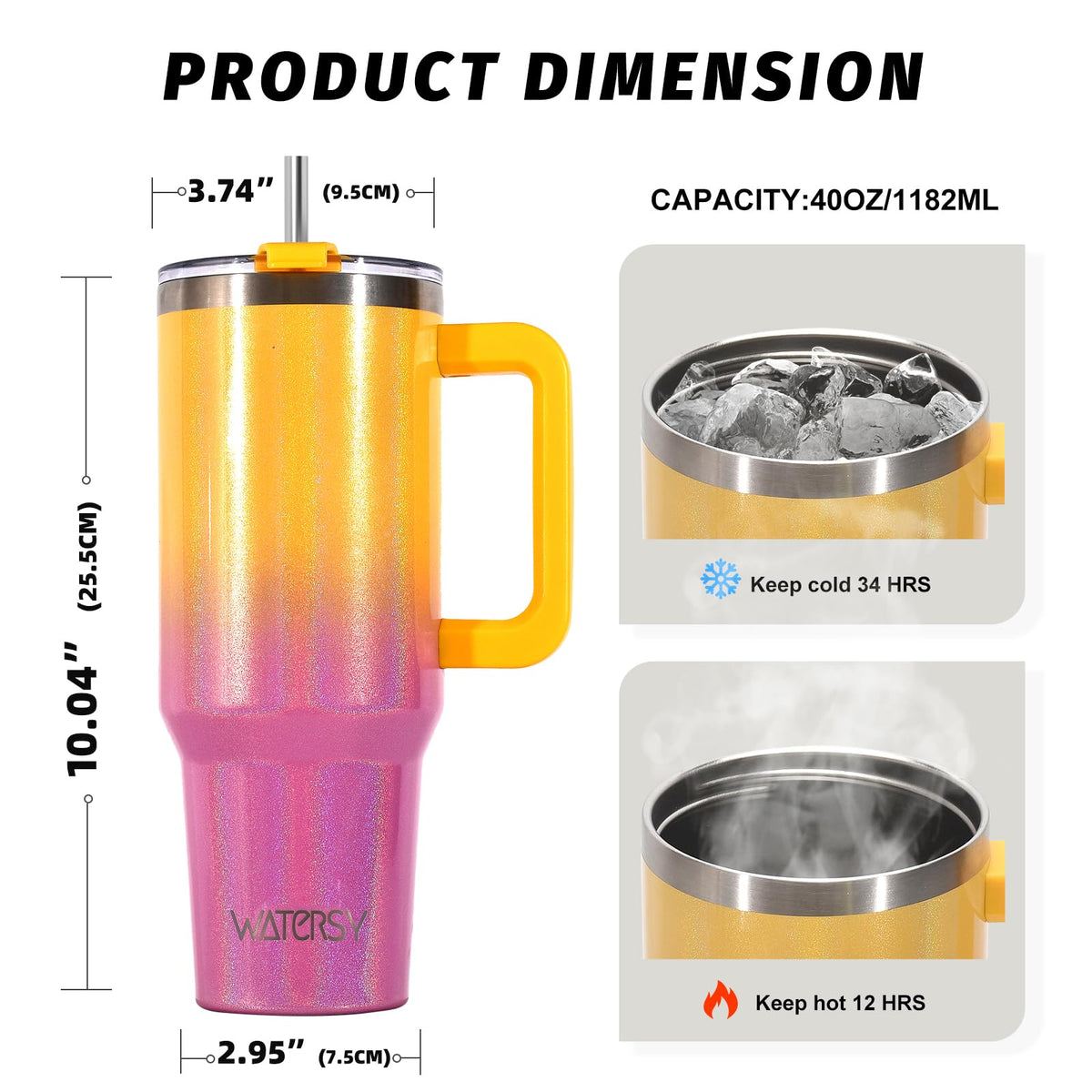 40 oz Tumbler with Handle,Tumbler with Lid and Straw,Double Wall Insulated Cup Stainless Steel Travel Mug(Cold for 34 Hours),Water Bottle for Iced Tea,Coffee,Cold Beverages(Purple)