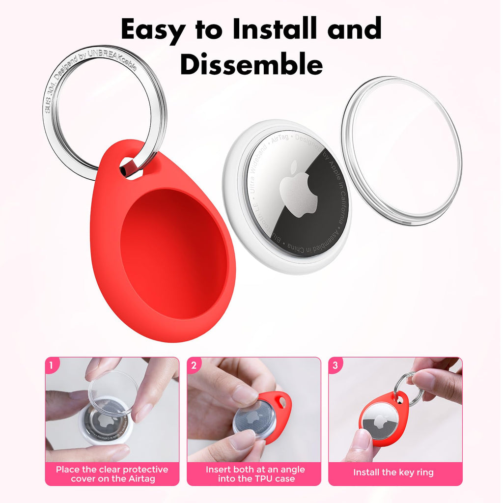 UNBREAKcable AirTag Holder for Apple - 4 Pack Air Tag Case with Keychain