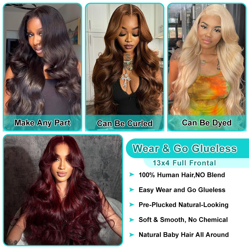 13x4 Body Wave Lace Front Wigs Human Hair Pre Plucked HD Transparent Lace Frontal Wig with Baby Hair 180% Density 9A Glueless Brazilian Virgin Human Hair Lace Front Wigs for Women Natural Black 22Inch