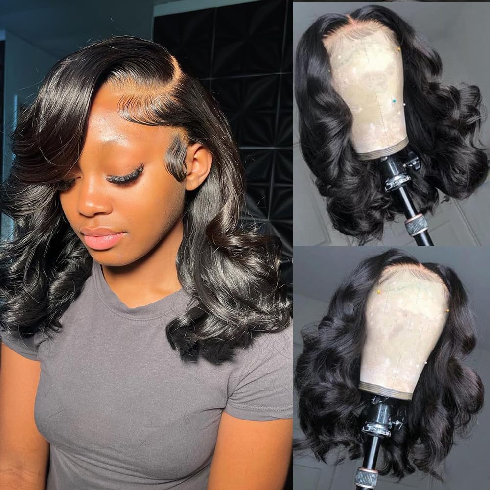 13x4 Body Wave Lace Front Wigs Human Hair Pre Plucked HD Transparent Lace Frontal Wig with Baby Hair 180% Density 9A Glueless Brazilian Virgin Human Hair Lace Front Wigs for Women Natural Black 22Inch