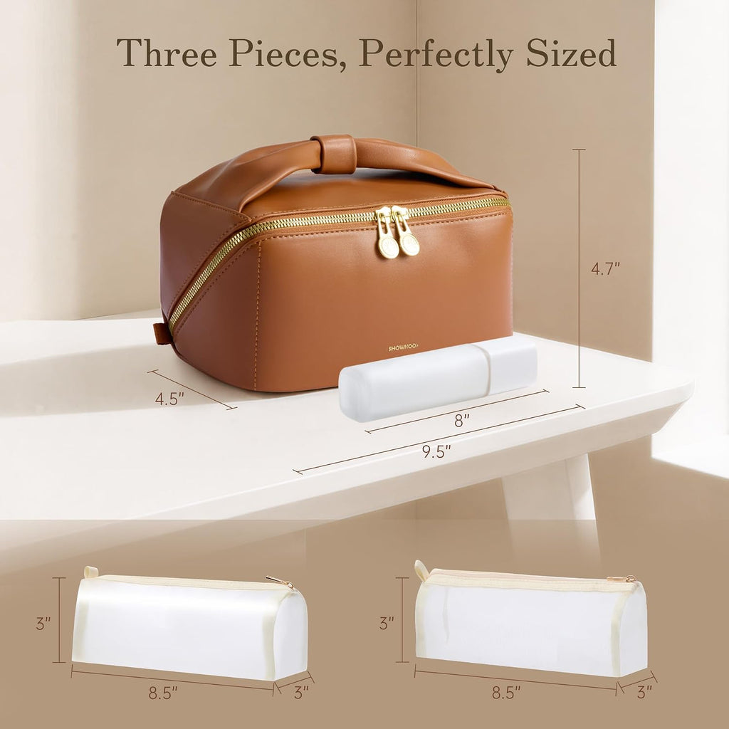 SHOWKOO Cosmetic Bag for Women, WideOpen Travel Makeup Bag with Compartment