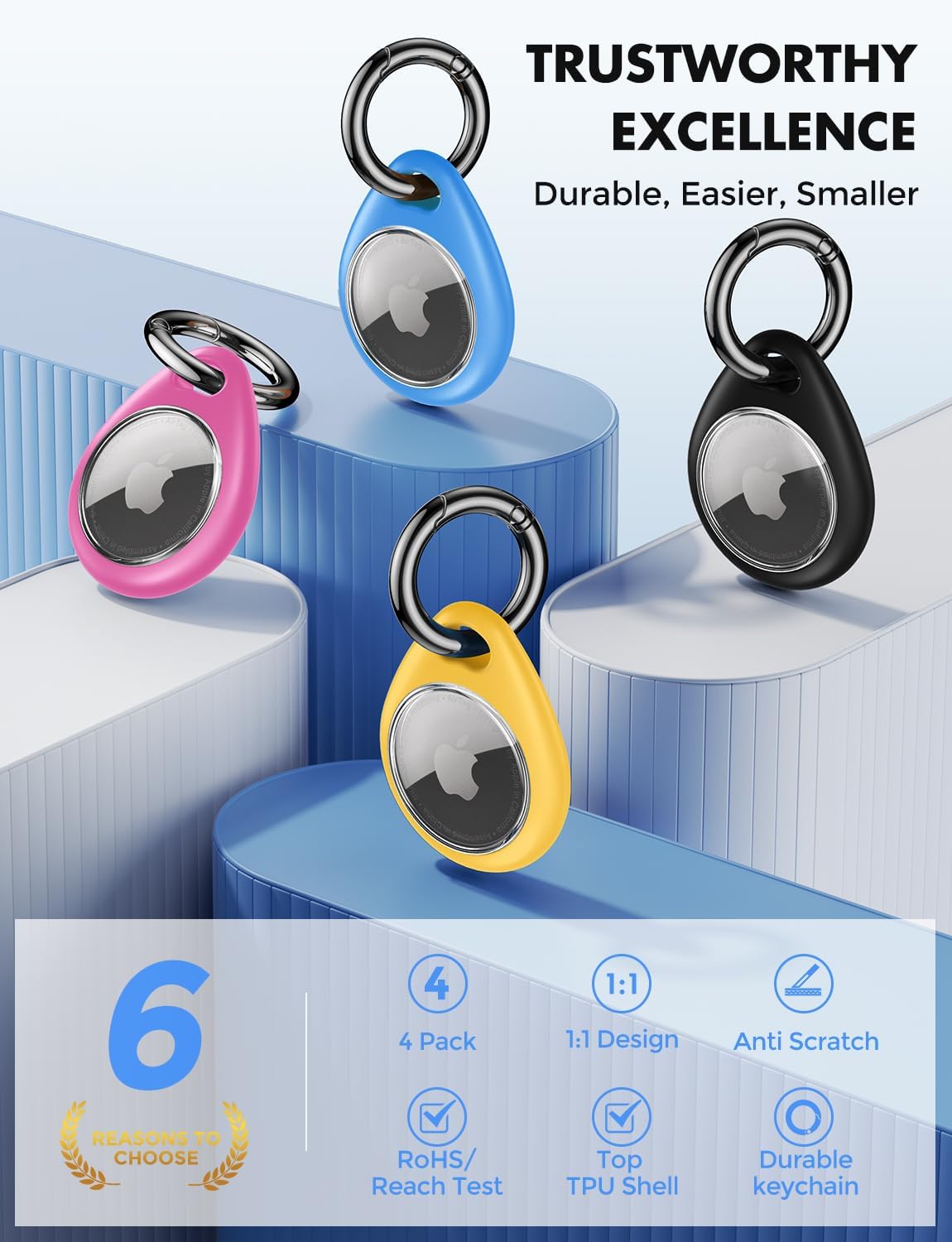 UNBREAKcable AirTag Holder for Apple - 4 Pack Air Tag Case with Keychain