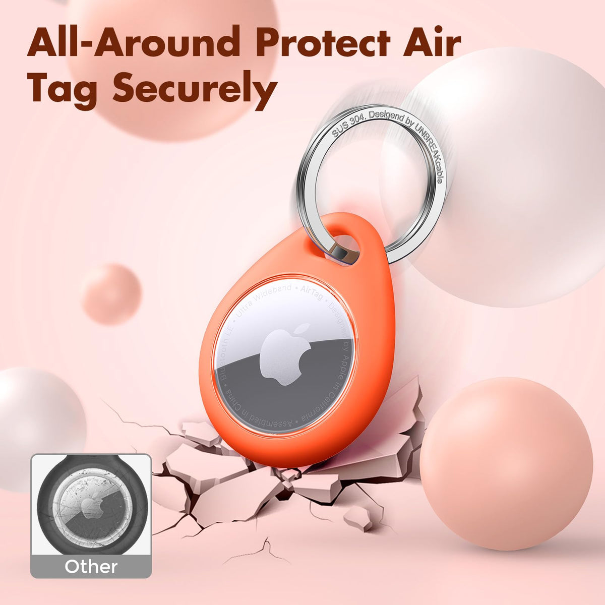 UNBREAKcable AirTag Holder for Apple - 4 Pack Air Tag Case with Keychain
