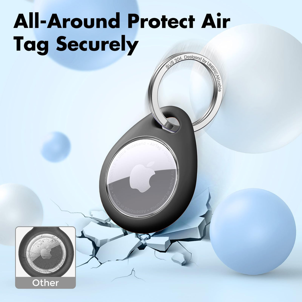 UNBREAKcable AirTag Holder for Apple - 4 Pack Air Tag Case with Keychain