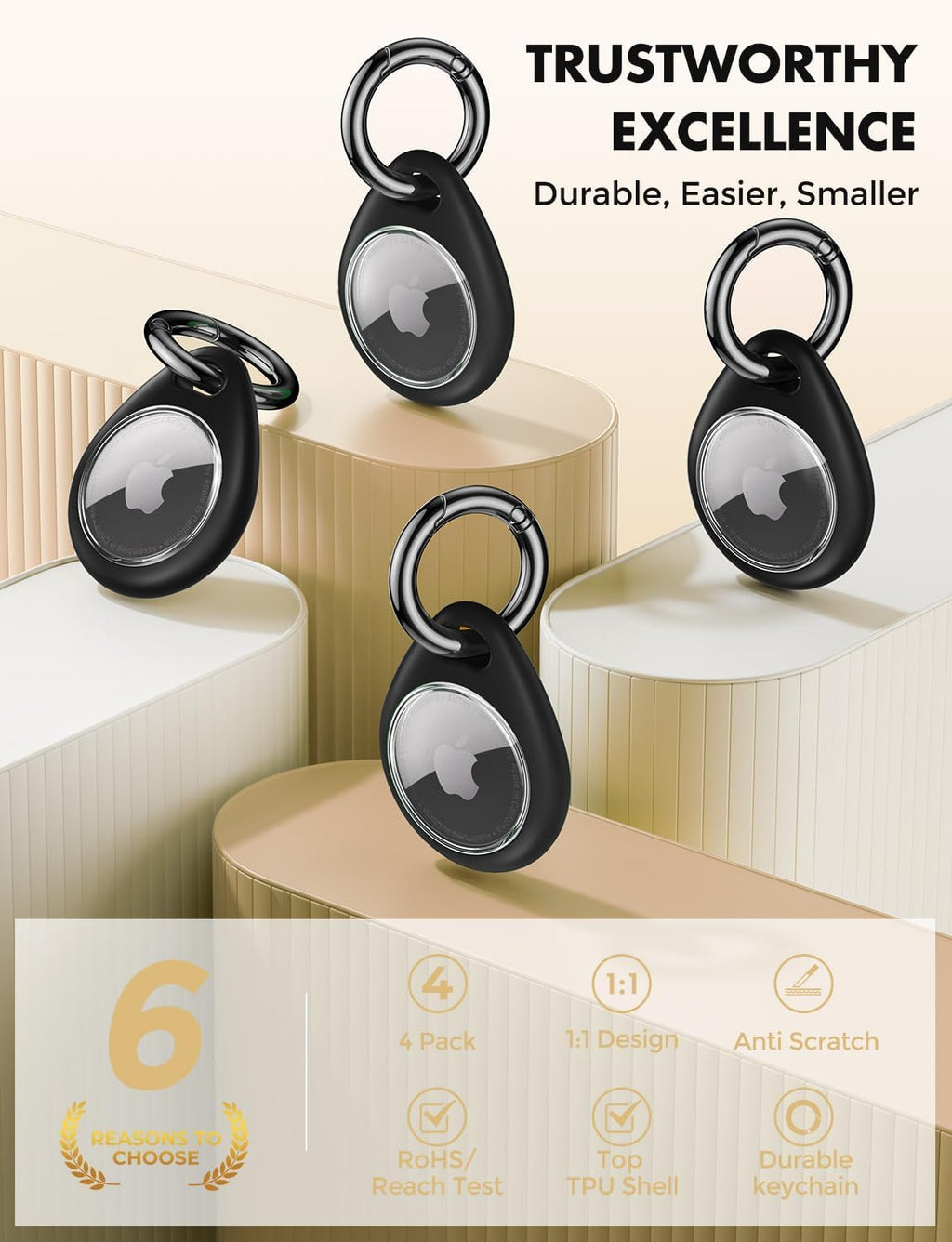 UNBREAKcable AirTag Holder for Apple - 4 Pack Air Tag Case with Keychain
