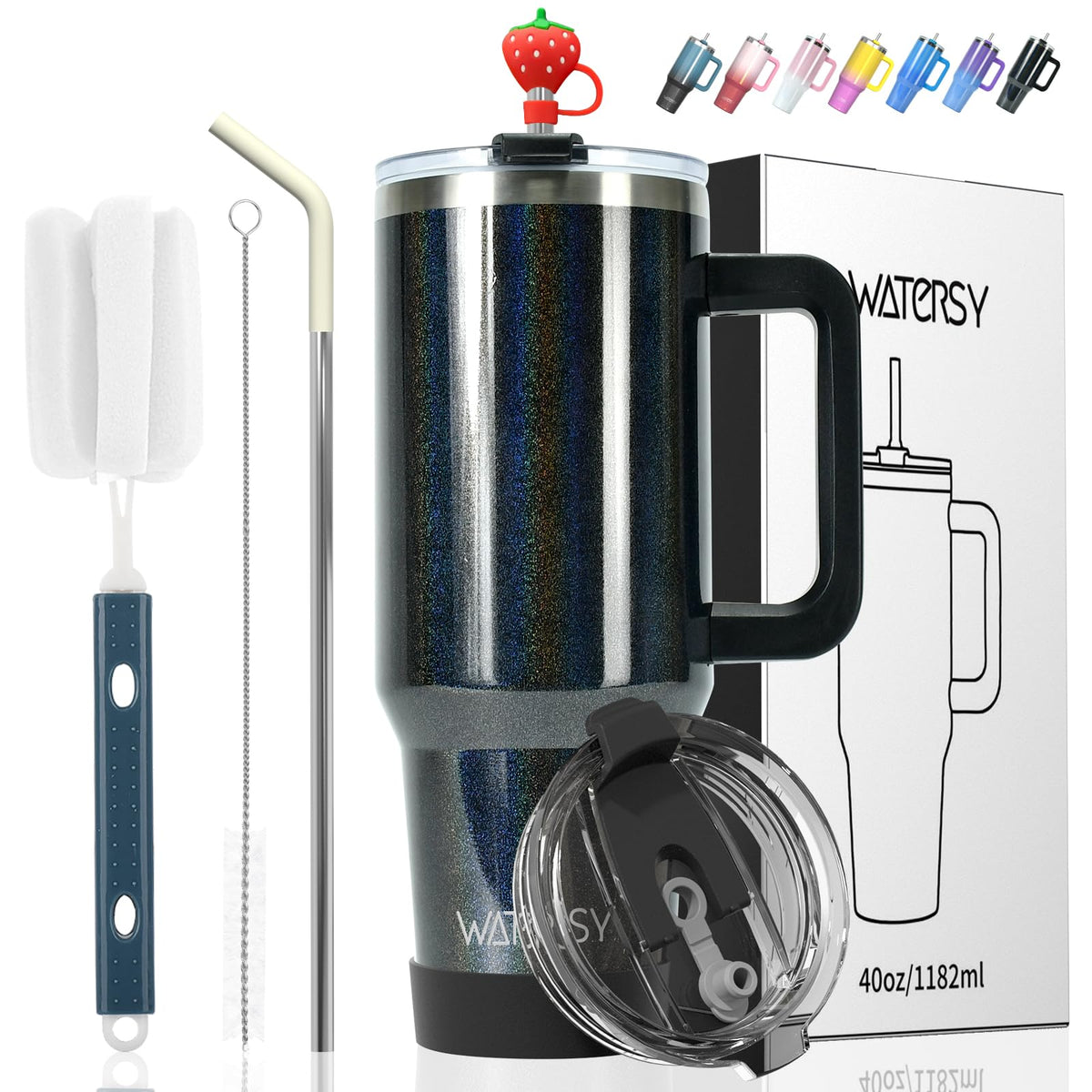 40 oz Tumbler with Handle,Tumbler with Lid and Straw,Double Wall Insulated Cup Stainless Steel Travel Mug(Cold for 34 Hours),Water Bottle for Iced Tea,Coffee,Cold Beverages(Purple)