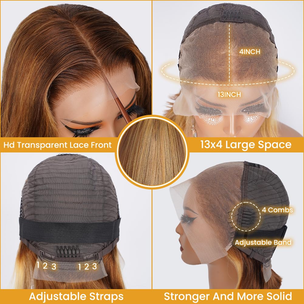 13x4 Body Wave Lace Front Wigs Human Hair Pre Plucked HD Transparent Lace Frontal Wig with Baby Hair 180% Density 9A Glueless Brazilian Virgin Human Hair Lace Front Wigs for Women Natural Black 22Inch