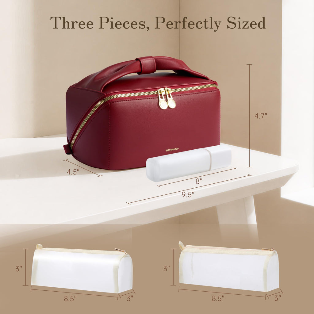 SHOWKOO Cosmetic Bag for Women, WideOpen Travel Makeup Bag with Compartment