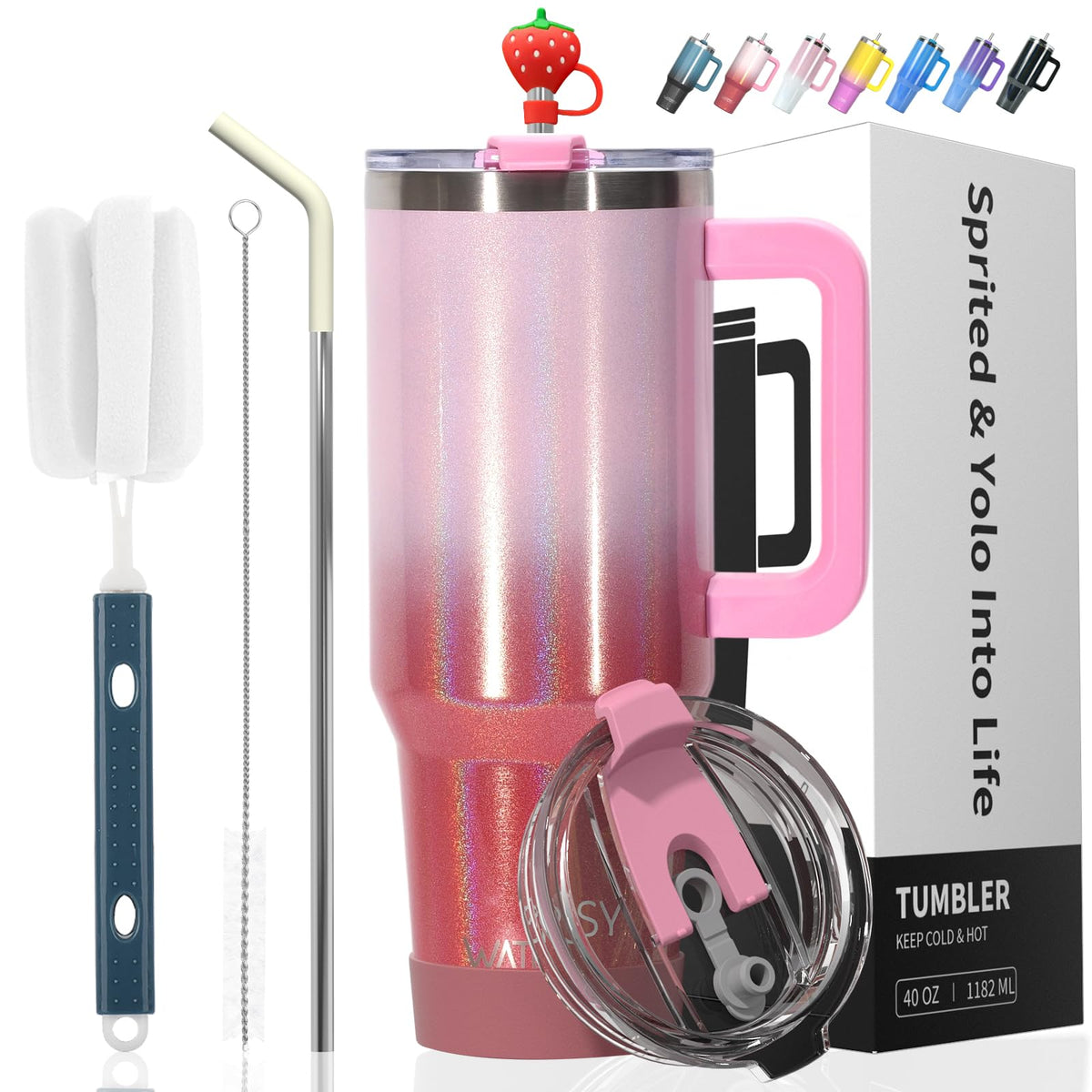 40 oz Tumbler with Handle,Tumbler with Lid and Straw,Double Wall Insulated Cup Stainless Steel Travel Mug(Cold for 34 Hours),Water Bottle for Iced Tea,Coffee,Cold Beverages(Purple)