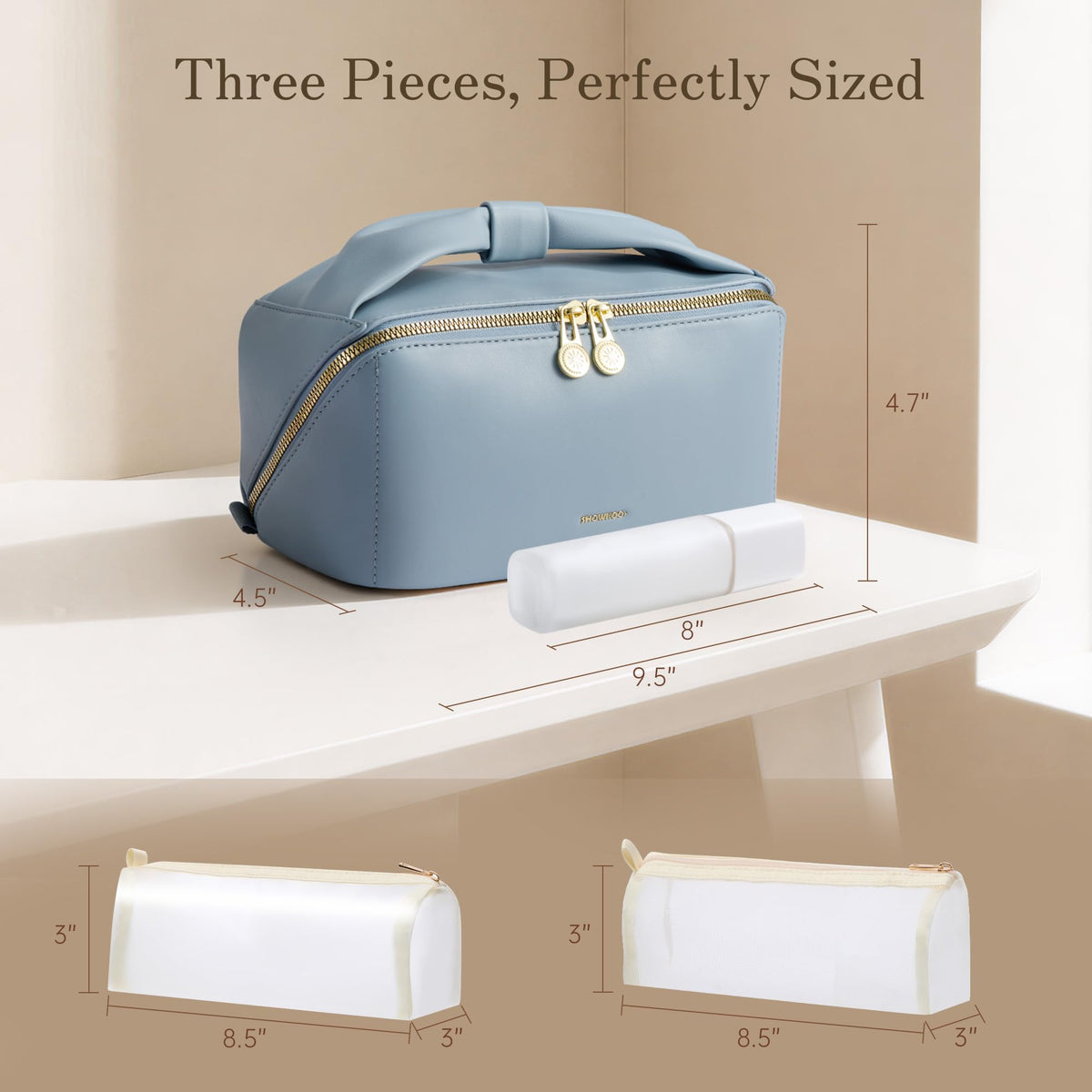 SHOWKOO Cosmetic Bag for Women, WideOpen Travel Makeup Bag with Compartment