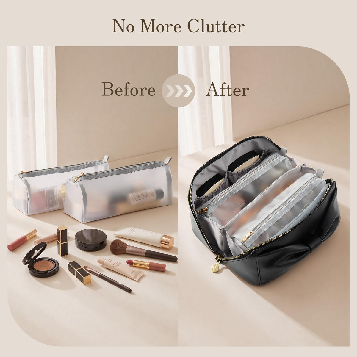 SHOWKOO Cosmetic Bag for Women, WideOpen Travel Makeup Bag with Compartment