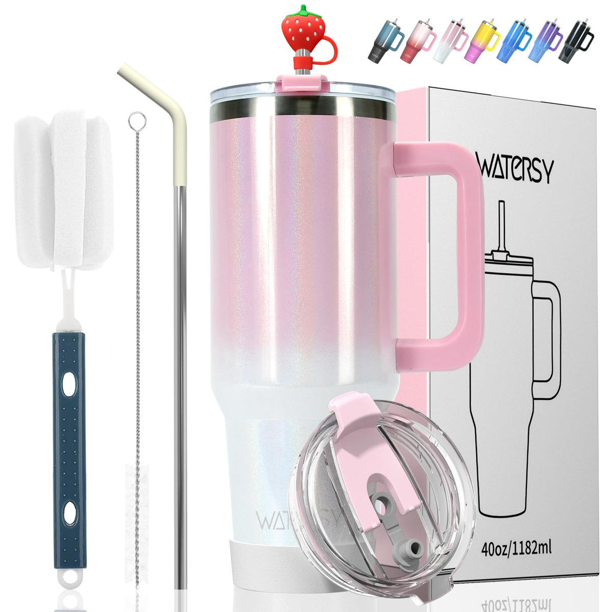 40 oz Tumbler with Handle,Tumbler with Lid and Straw,Double Wall Insulated Cup Stainless Steel Travel Mug(Cold for 34 Hours),Water Bottle for Iced Tea,Coffee,Cold Beverages(Purple)