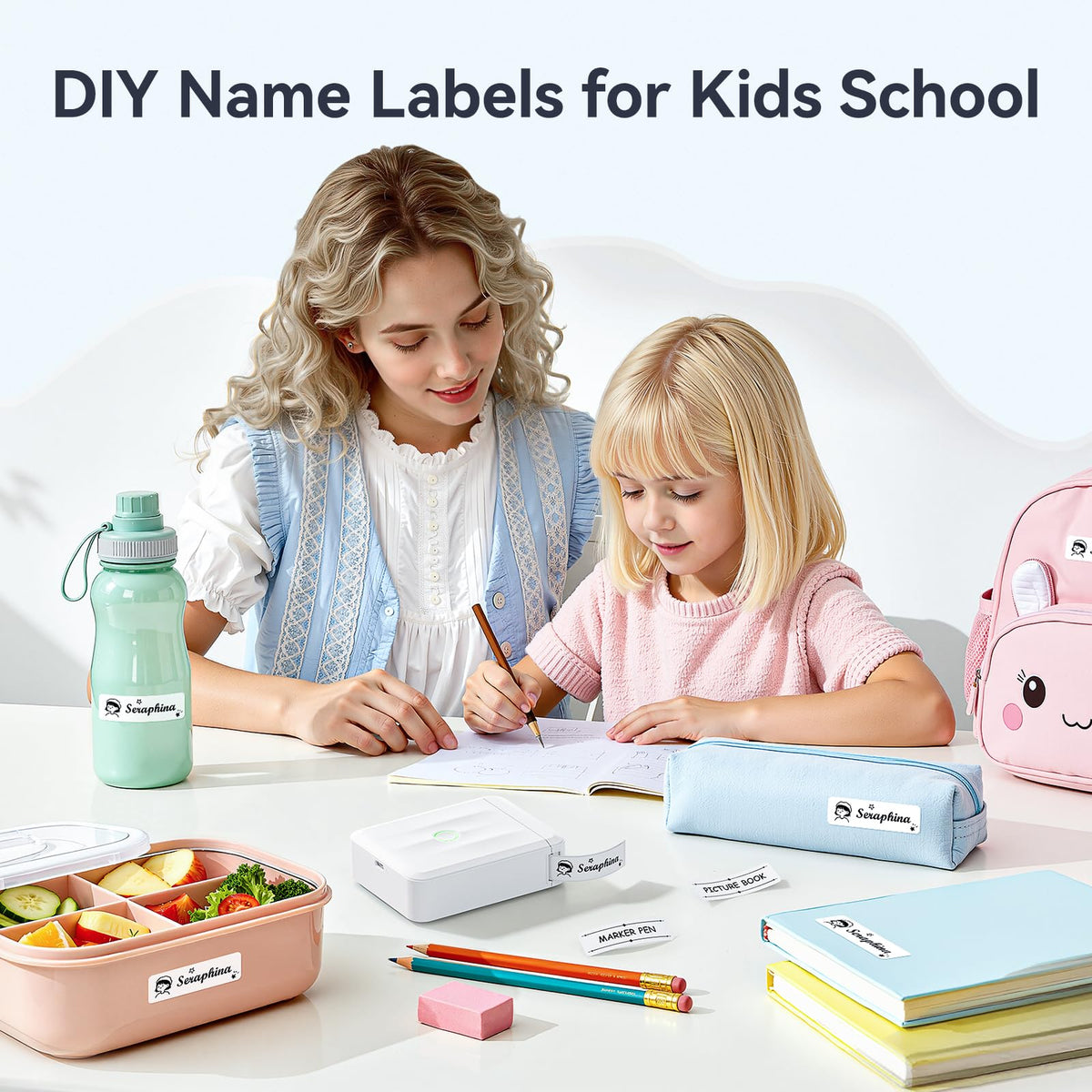 NIIMBOT D110 Mini Label Maker Machine with Tape for Home School, White