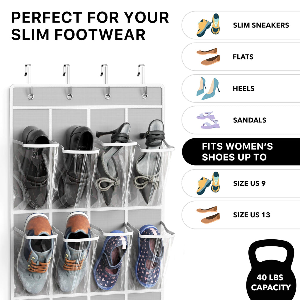 Simple Houseware 24 Pockets Clear Over the Door Shoe Organizer, Pink