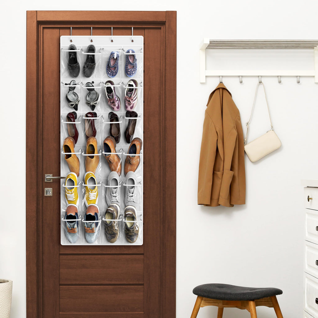 Simple Houseware 24 Pockets Clear Over the Door Shoe Organizer, Pink