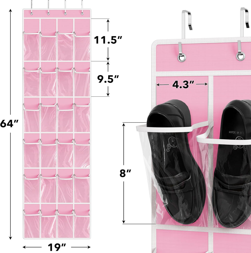 Simple Houseware 24 Pockets Clear Over the Door Shoe Organizer, Pink