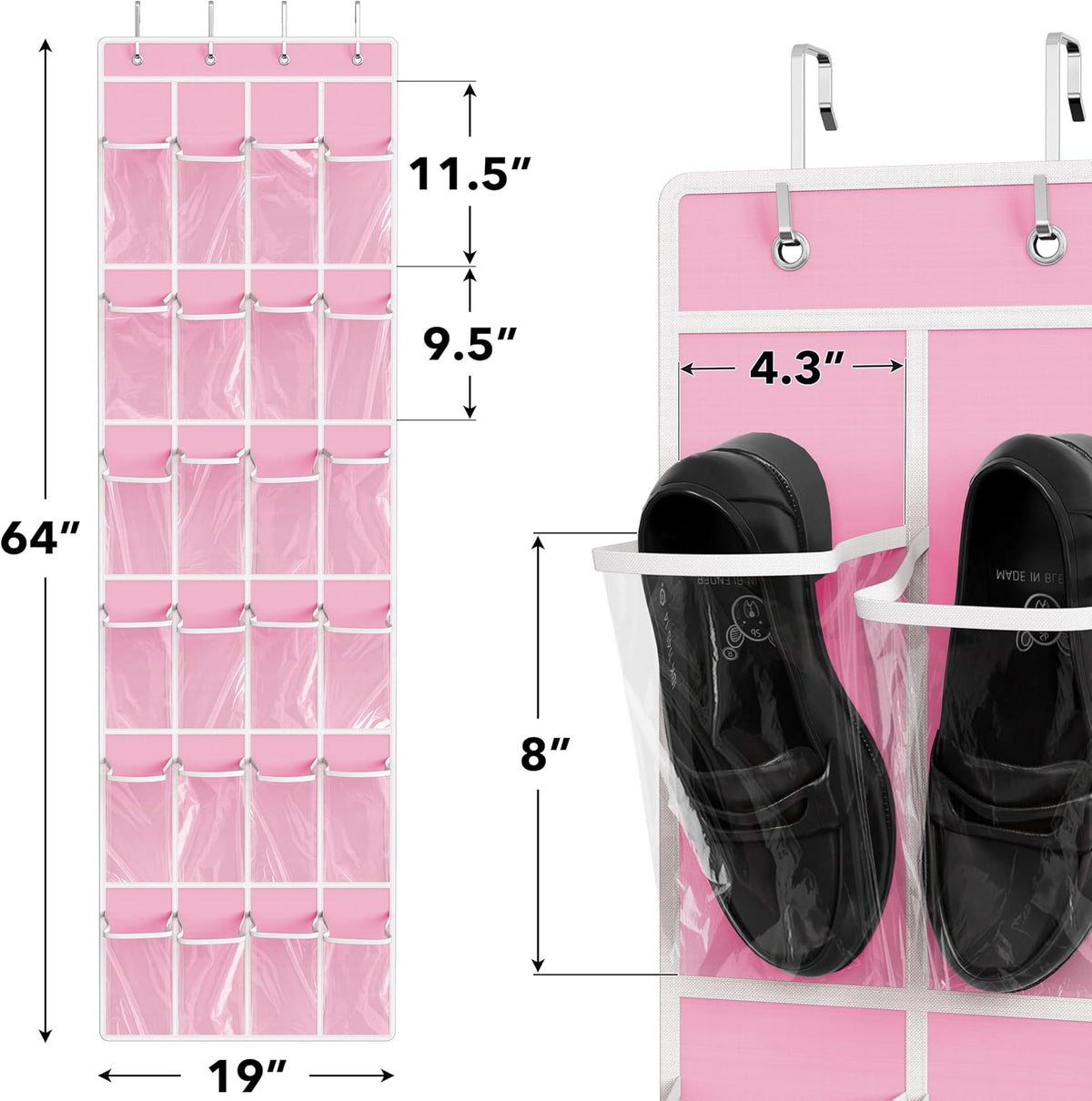 Simple Houseware 24 Pockets Clear Over the Door Shoe Organizer, Pink